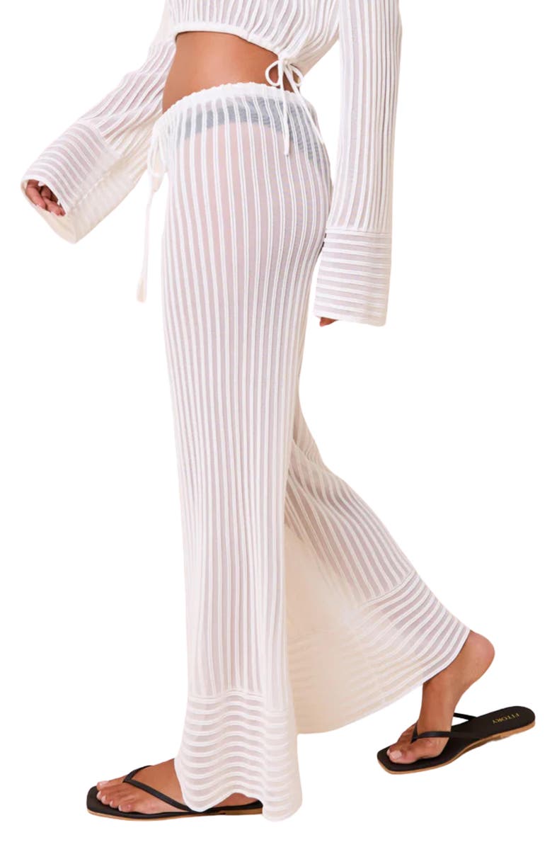 Solid & Striped The Athena Sheer Stripe Wide Leg Cover-Up Pants, Alternate, color, Optic White