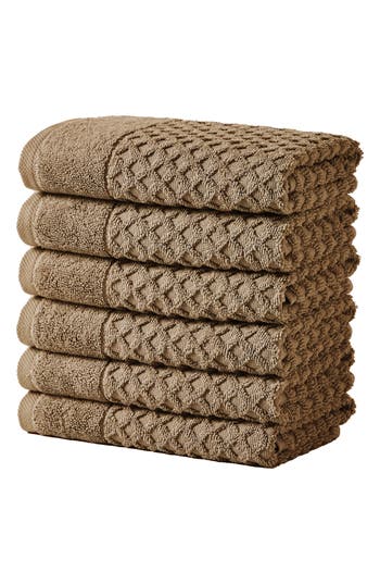 Woven & Weft 6-pack Diamond Textured Hand Towels In Brown