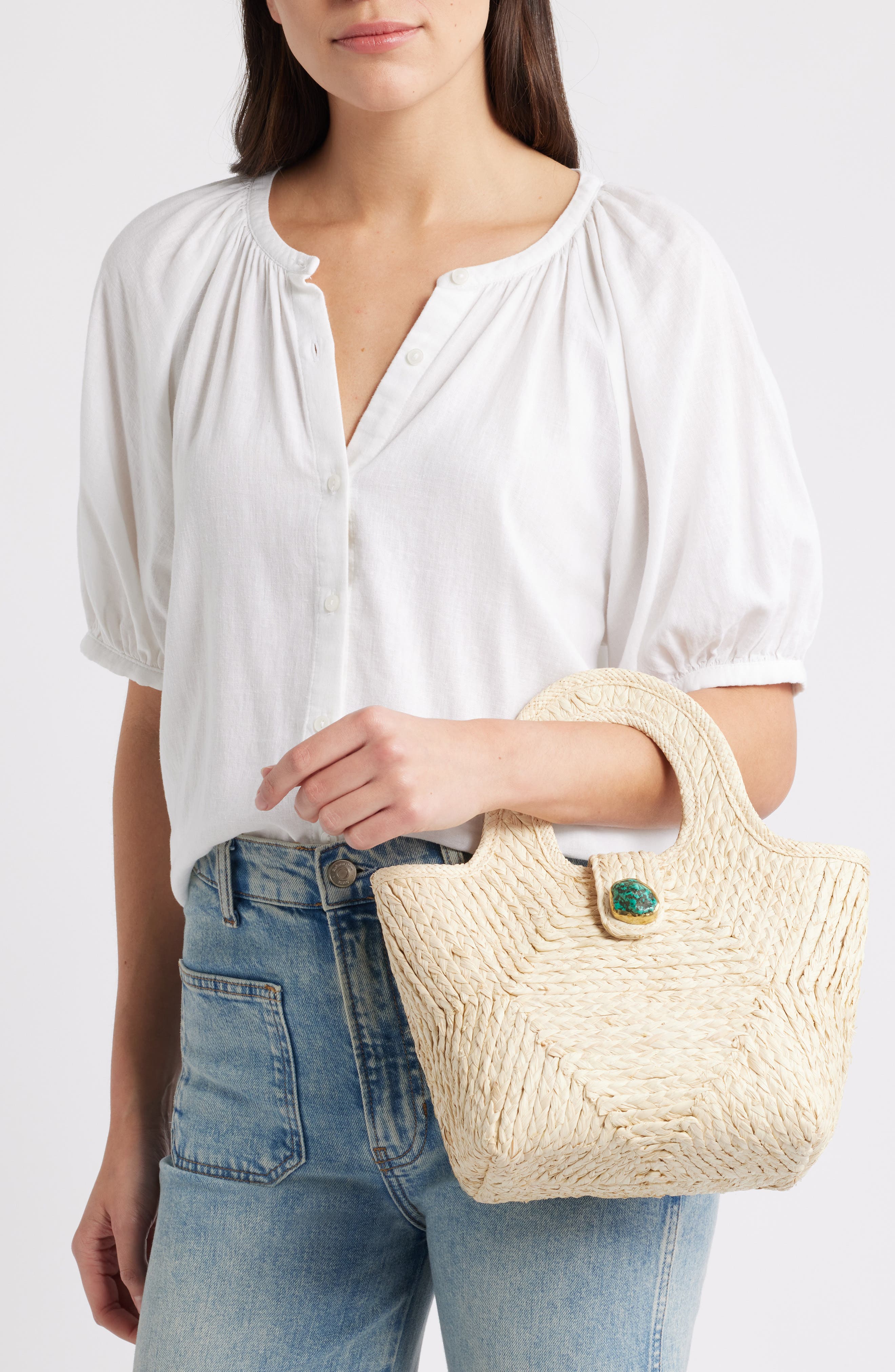 Pamela Munson The Petite Lulu Raffia Shoulder Bag, Alternate, color, Natural