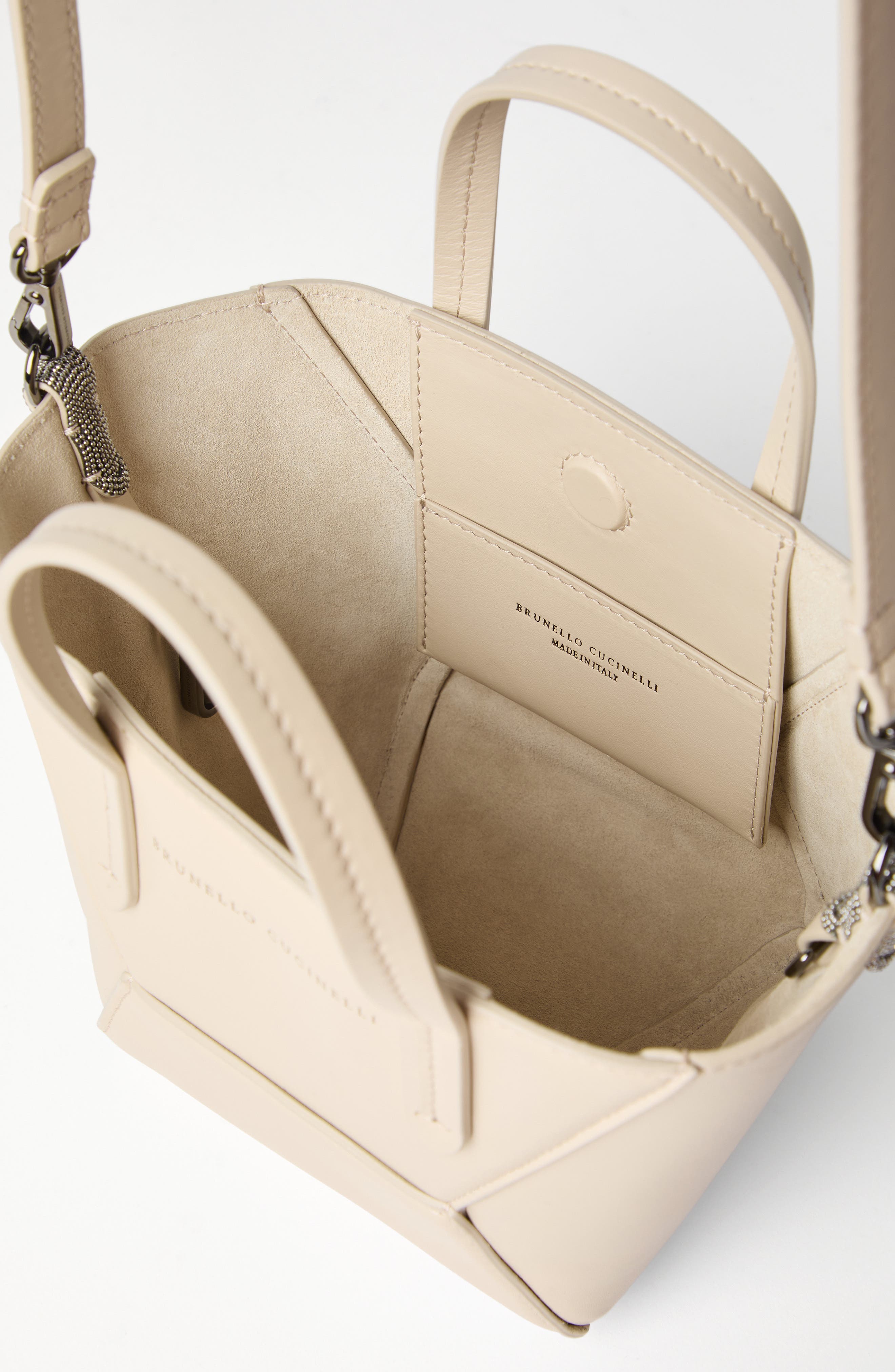 Brunello Cucinelli Calfskin mini BC Duo bag, Alternate, color, Ivory