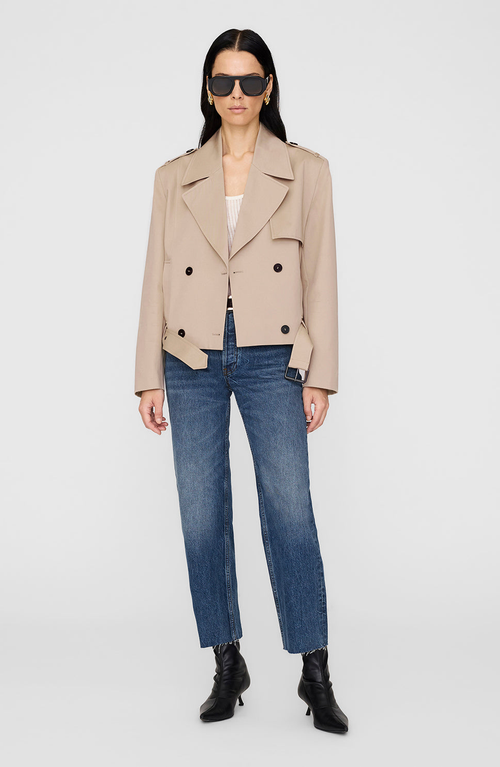 Anine Bing Womens Oatmeal Greer Belted Cotton Jacket In Multi