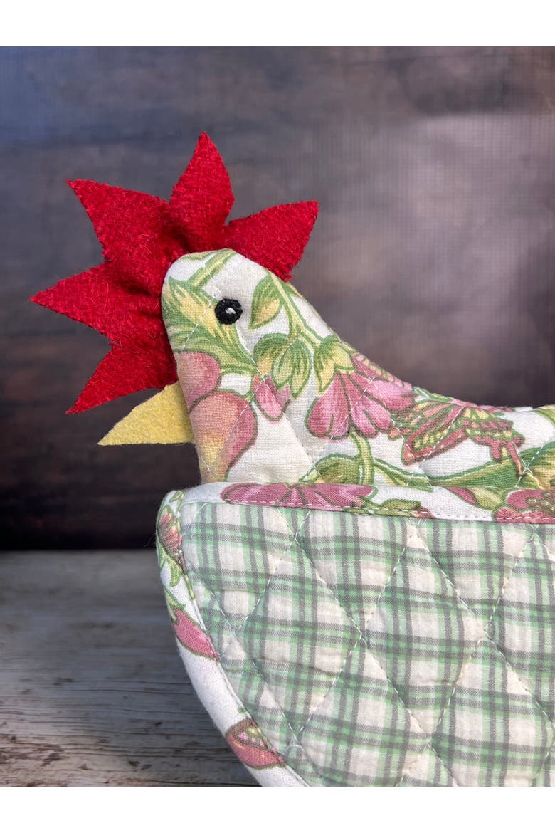 Happy Hen Potholder in Cream Floral, Alternate, color, Cream