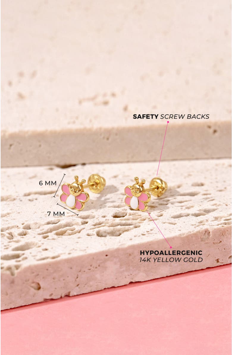 In Season Jewelry 14k Busy Bee Earrings, Alternate, color, Pink