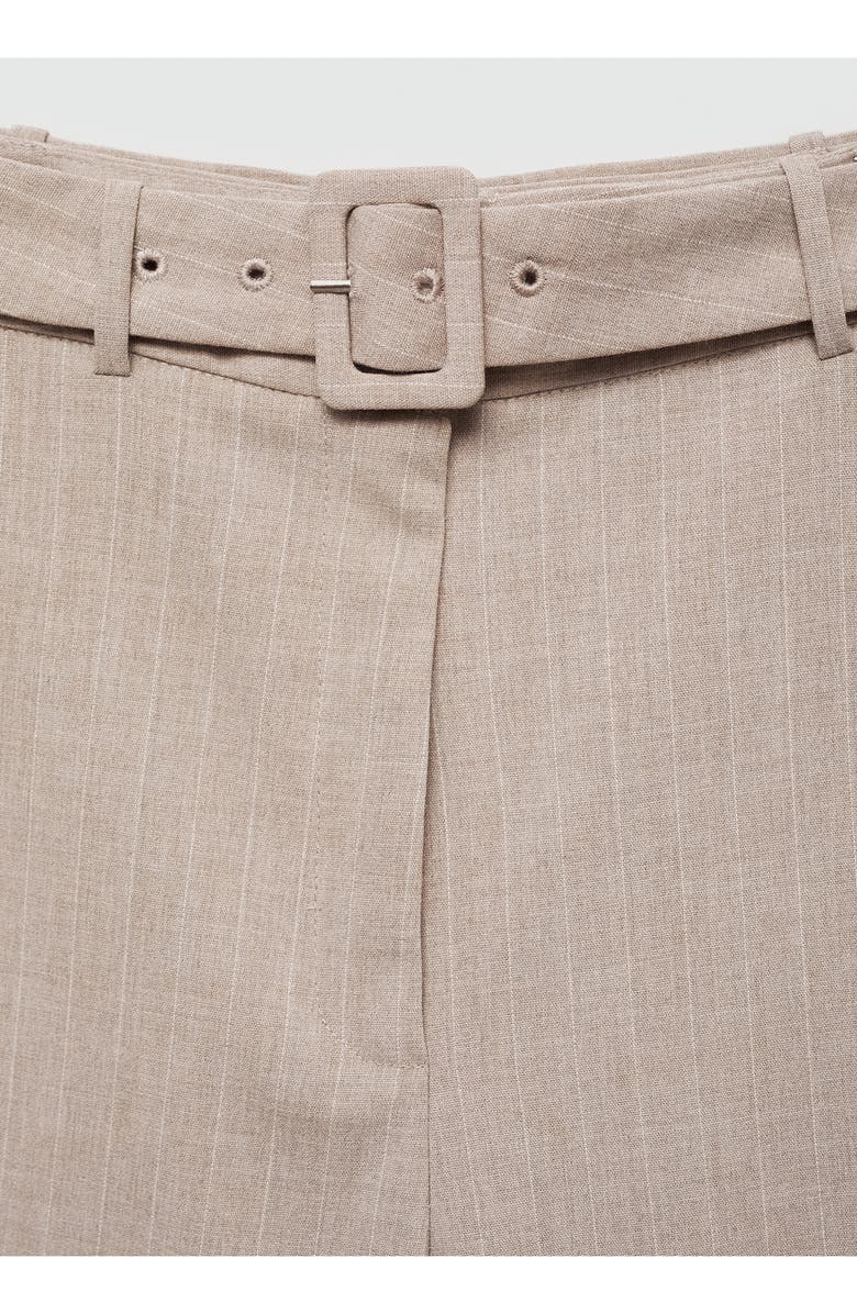 MANGO Chalk Stripe Belted Crop Wide Leg Pants, Alternate, color, Beige