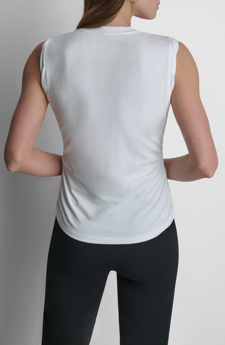 DKNY Script Ruched Cotton Blend Tank, Alternate, color, White