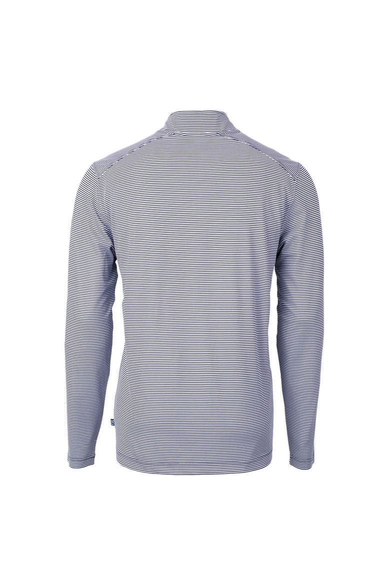 Men's Cutter & Buck  Navy/White Howard Bison Big & Tall Virtue Eco Pique Micro Stripe Recycled Quarter-Zip Pullover Top, Alternate, color, Navy