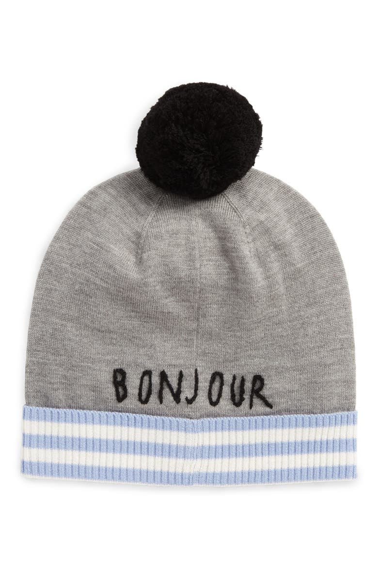 intarsia french bulldog wool beanie, Alternate, color, HEATHER GREY