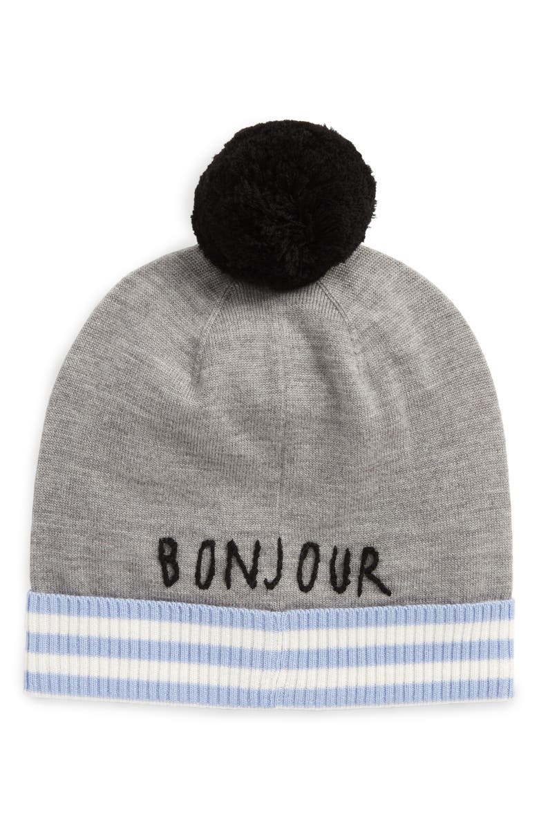 Kate Spade New York intarsia french bulldog wool beanie, Alternate, color, 