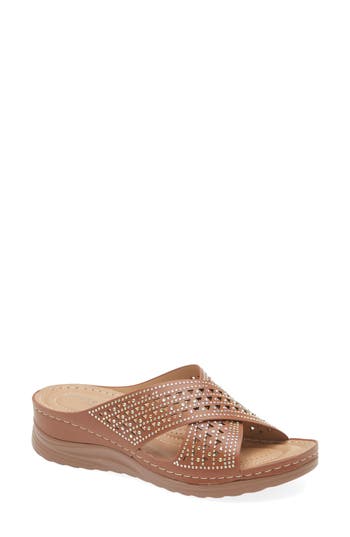 Extreme By Eddie Marc Rhinestone Crisscross Wedge Sandal