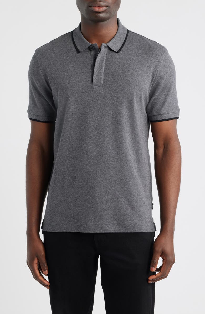 BOSS Parlay Tipped Cotton Polo, Main, color, Medium Grey