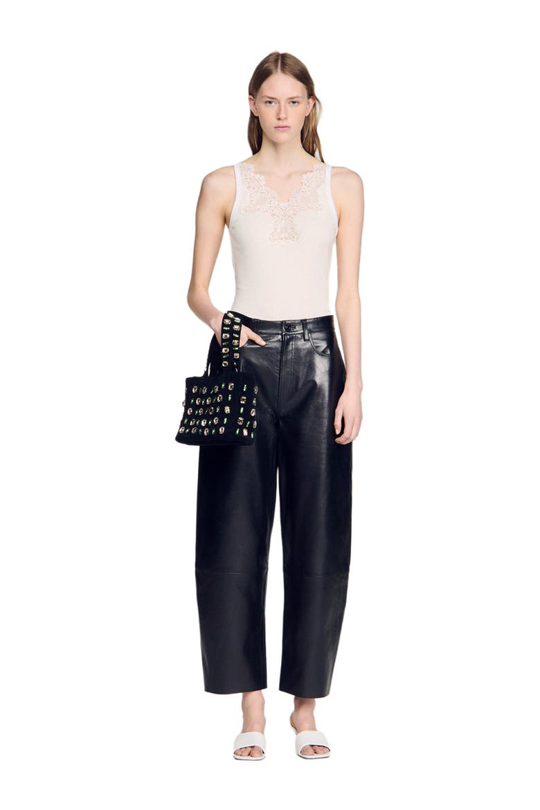 Ribbed vest top with lace, Alternate, color, Ecru