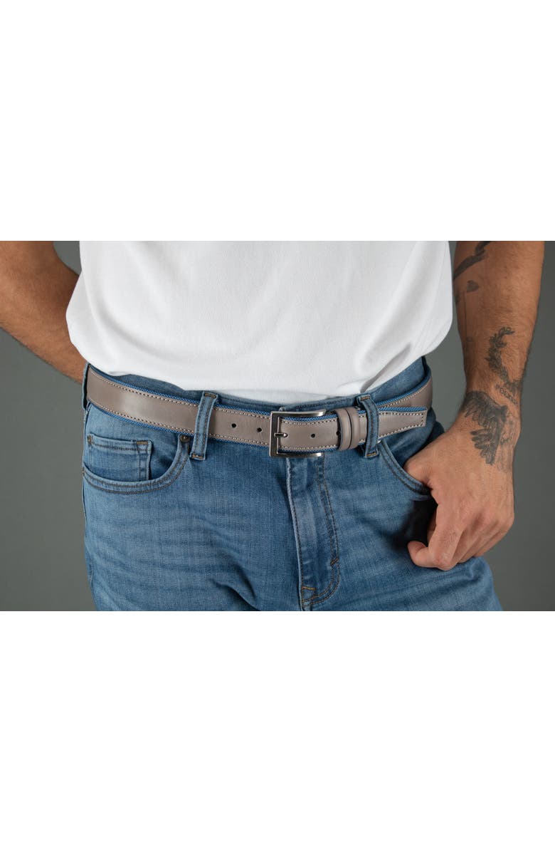 Trafalgar The Back Nine 35mm Full Grain Leather with Nylon Lining Casual Golf Belt, Alternate, color, Grey With Light Blue Lining