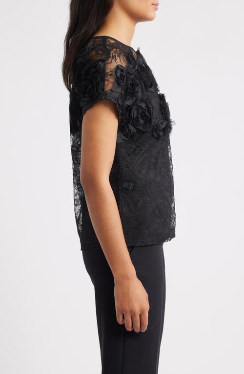 Anne Klein Rosettes & Lace Top In Black