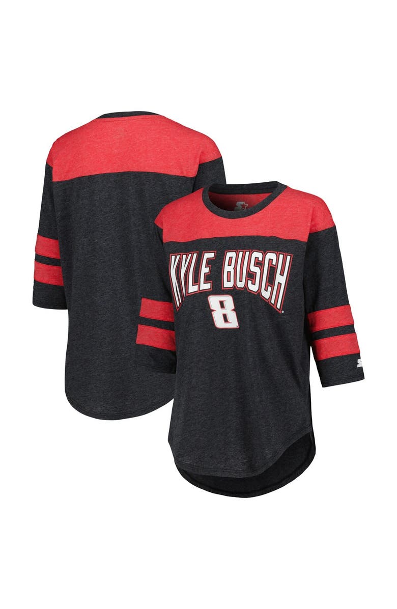 STARTER Women's Starter Black Kyle Busch Full Back Block 3/4-Sleeve Tri-Blend Top, Alternate, color, Black