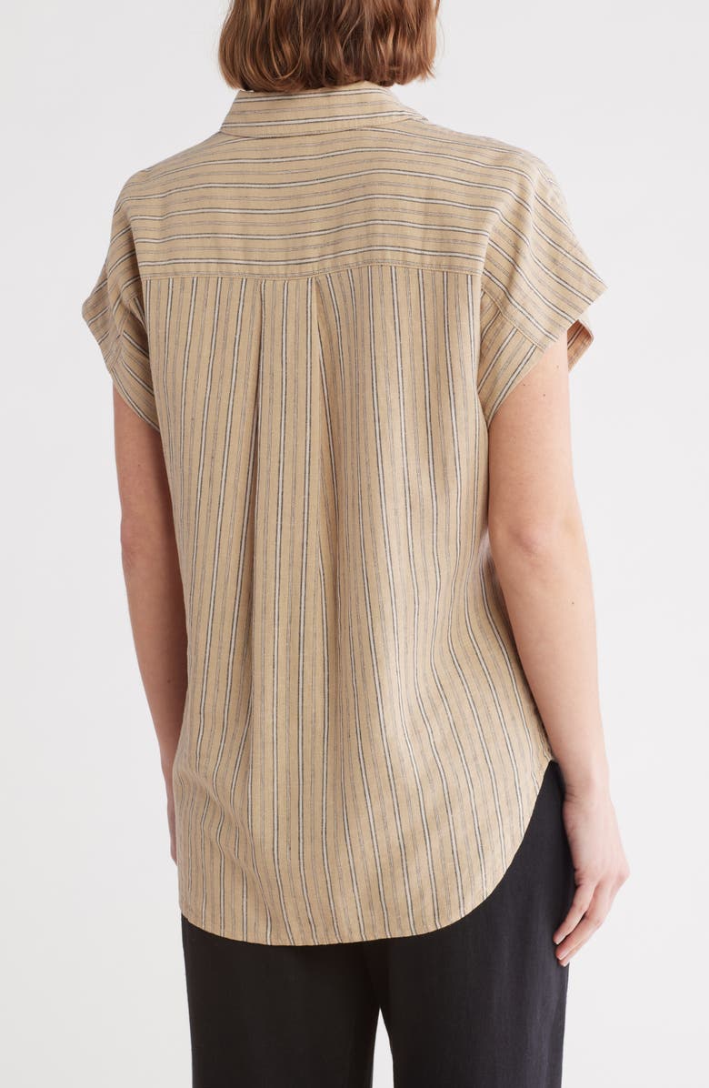 Oversize Stripe Short Sleeve Button-Up Shirt