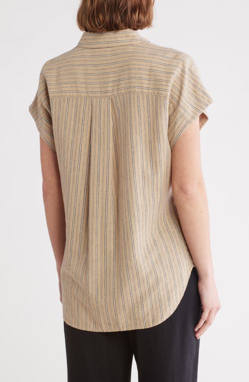 Caslon ® Oversize Stripe Short Sleeve Button-up Shirt In Tan Safari Amy Stripe