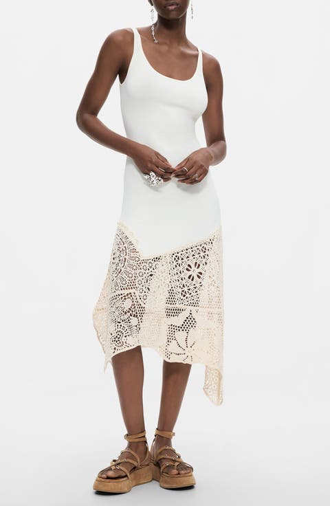 Open Stitch Asymmetrical Hem Slipdress