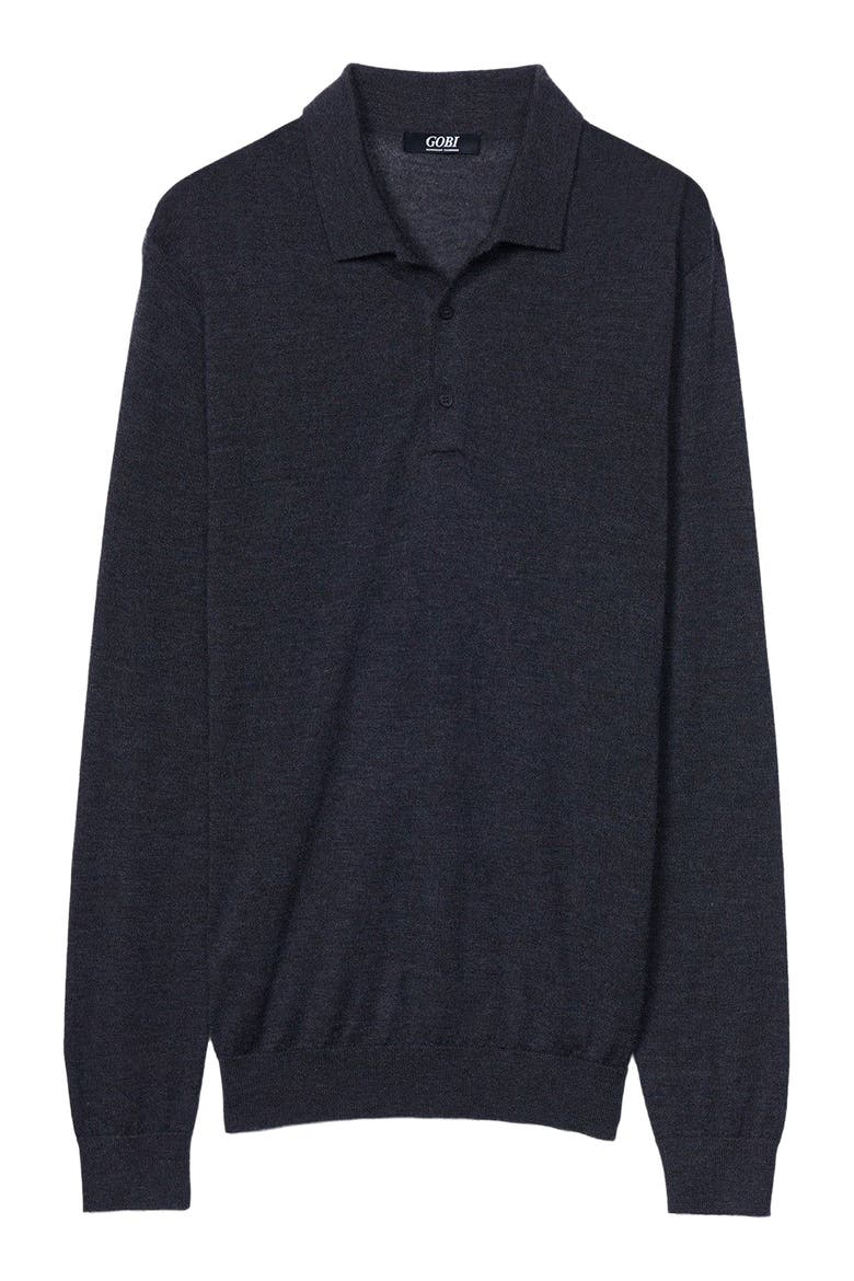 Men's Cashmere Silk Polo, Alternate, color, charcoal