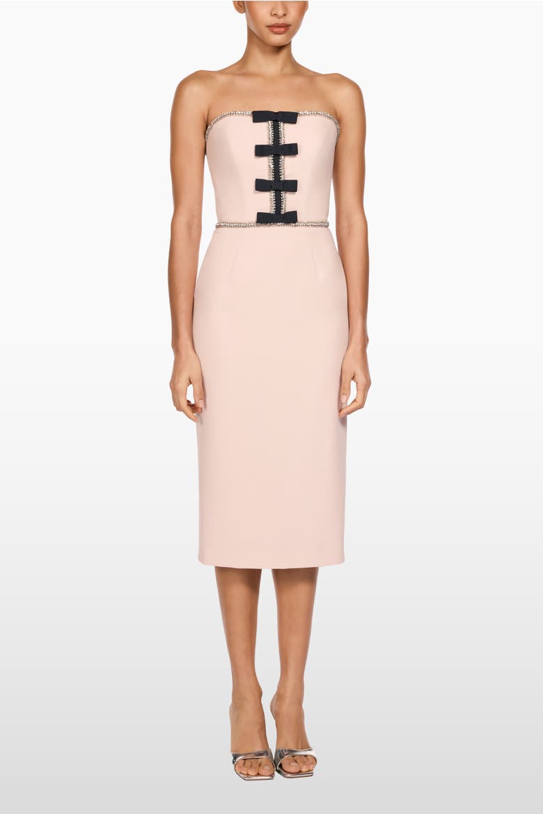 Odette Bow Embellished Midi Dress, Alternate, color, Morganite