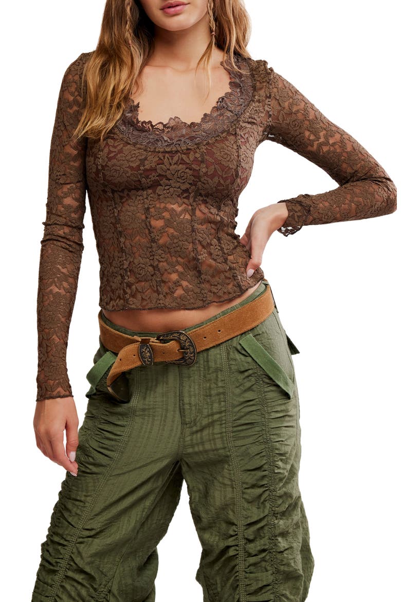 All Night Long Lace Top, Main, color, TEAK