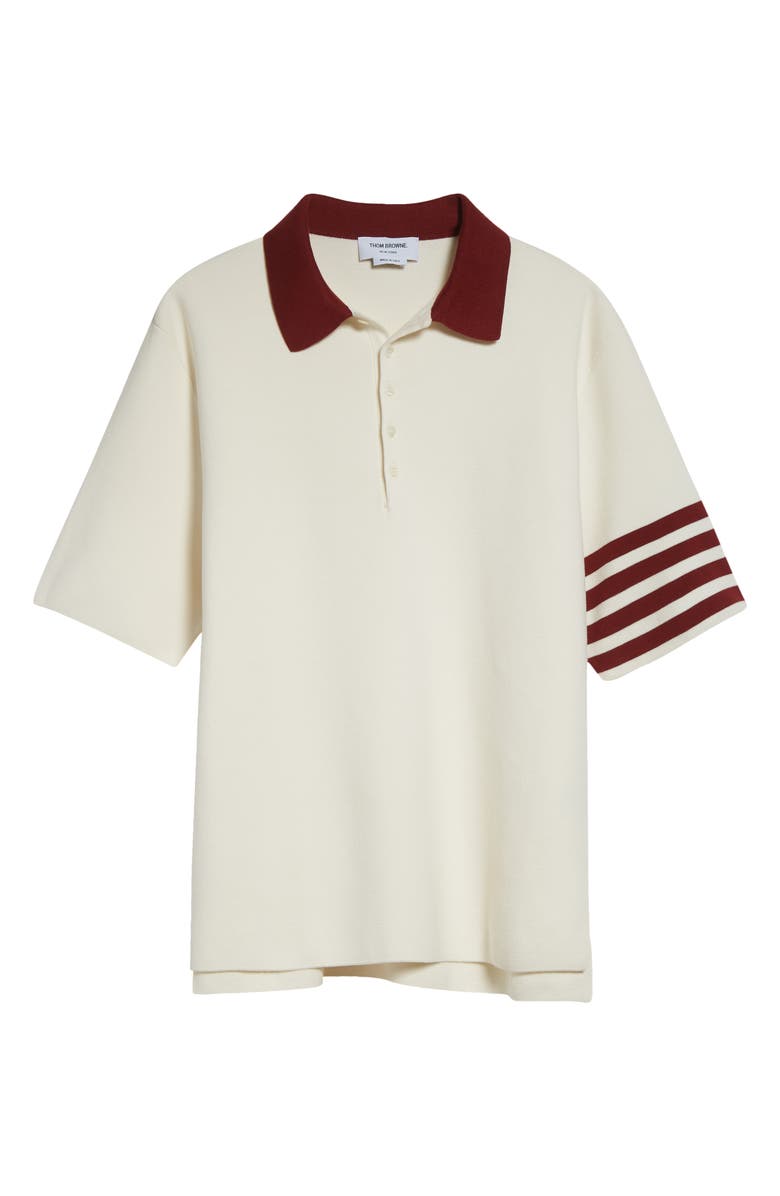 Thom Browne Rugby Fit 4-Bar Milano Stitch Short Sleeve Polo Sweater, Alternate, color, White