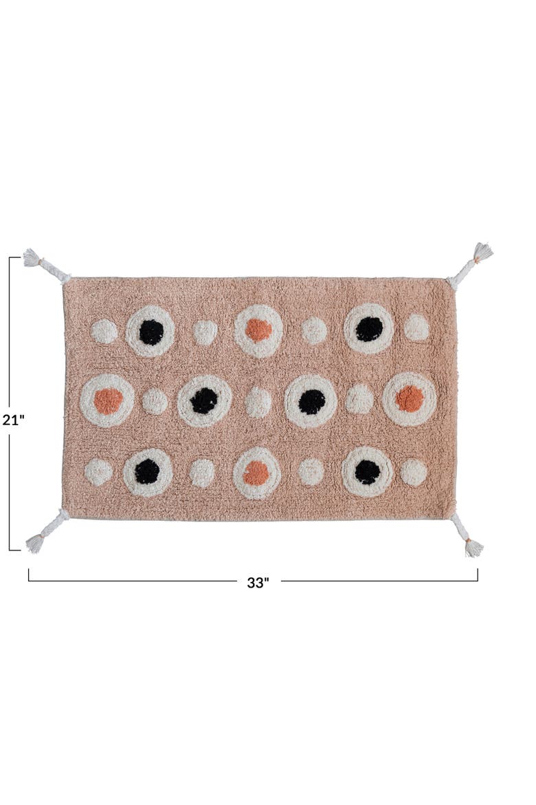 Boho Cotton Tufted Bath Mat with Circle Pattern and Tassels, Alternate, color, Pink