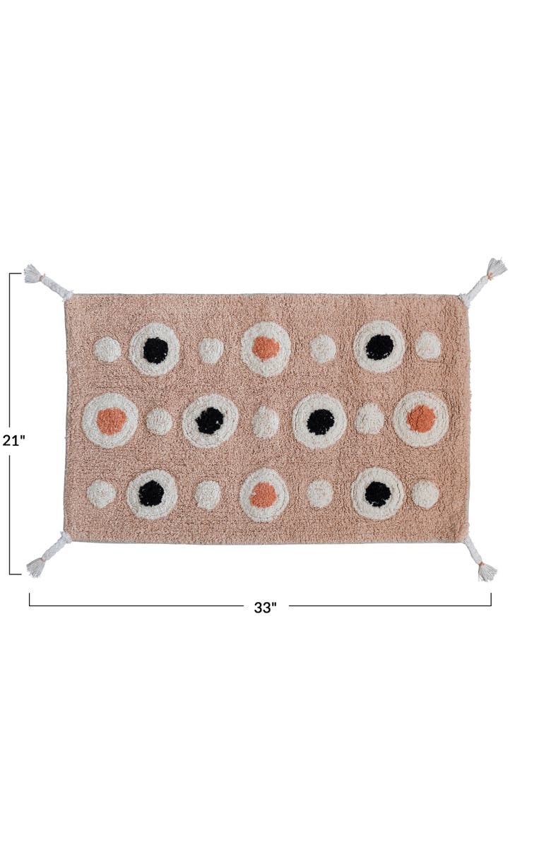 Storied Home Boho Cotton Tufted Bath Mat with Circle Pattern and Tassels, Alternate, color, Pink