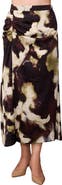 MELLODAY Floral Satin Ruched Midi Skirt
