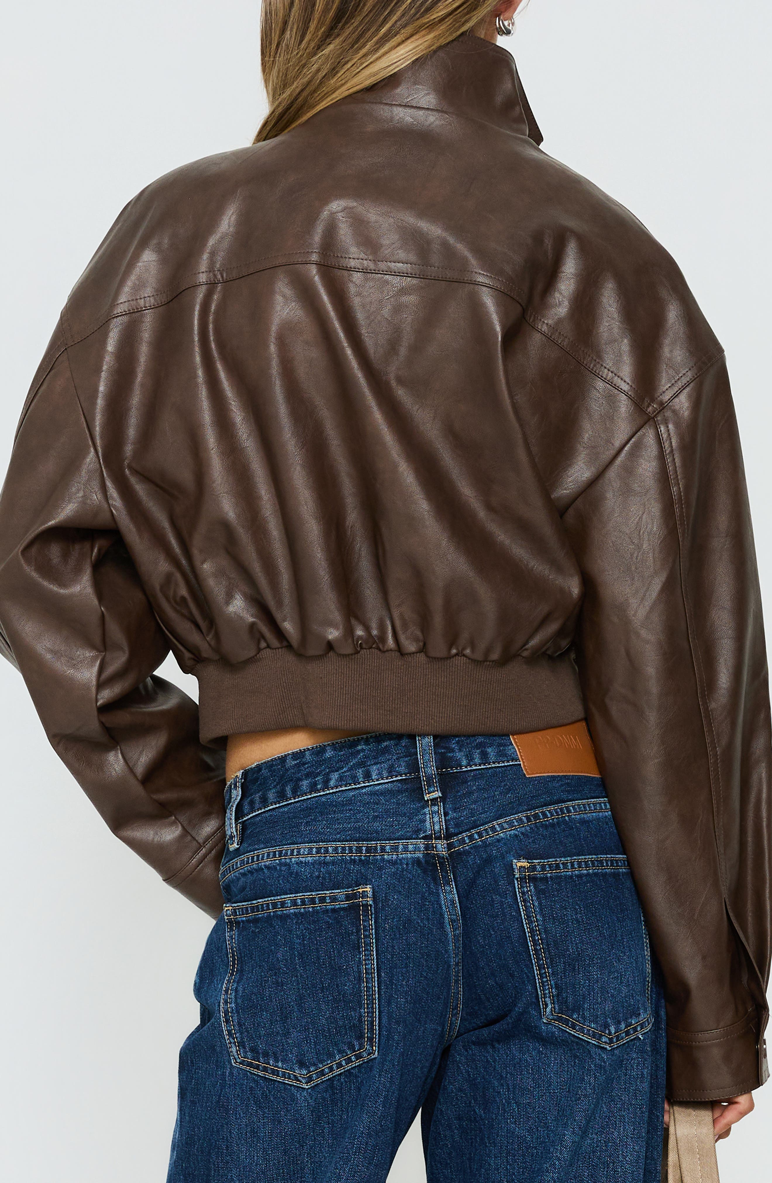 Princess Polly Ace Player Funnel Neck Crop Faux Leather Jacket (Women ...