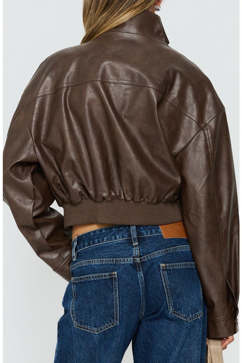 Ace Player Funnel Neck Crop Faux Leather Jacket, Alternate, color, BROWN