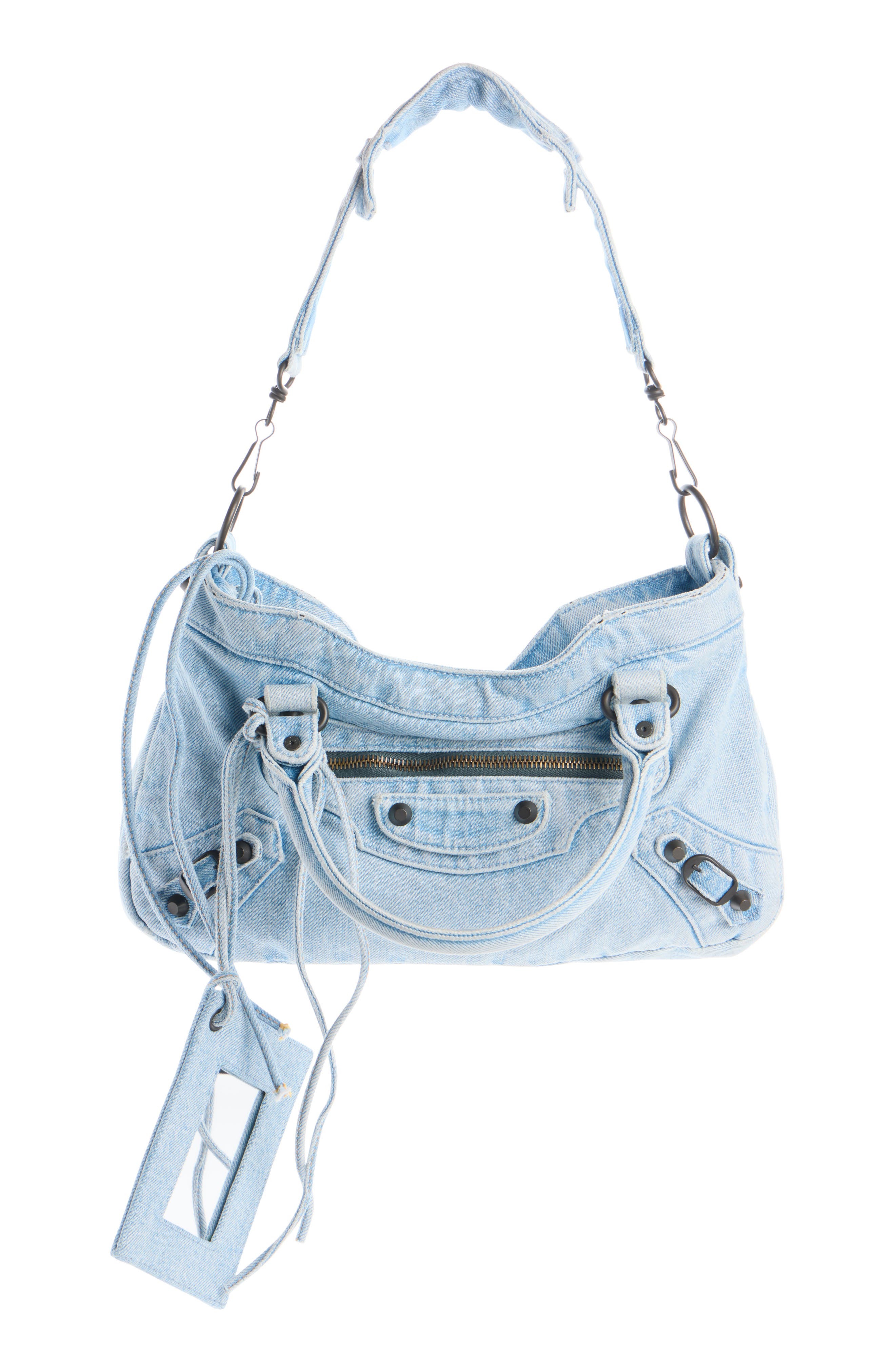 Balenciaga Le City First Denim Shoulder Bag, Main, color, 4836 Light Blue