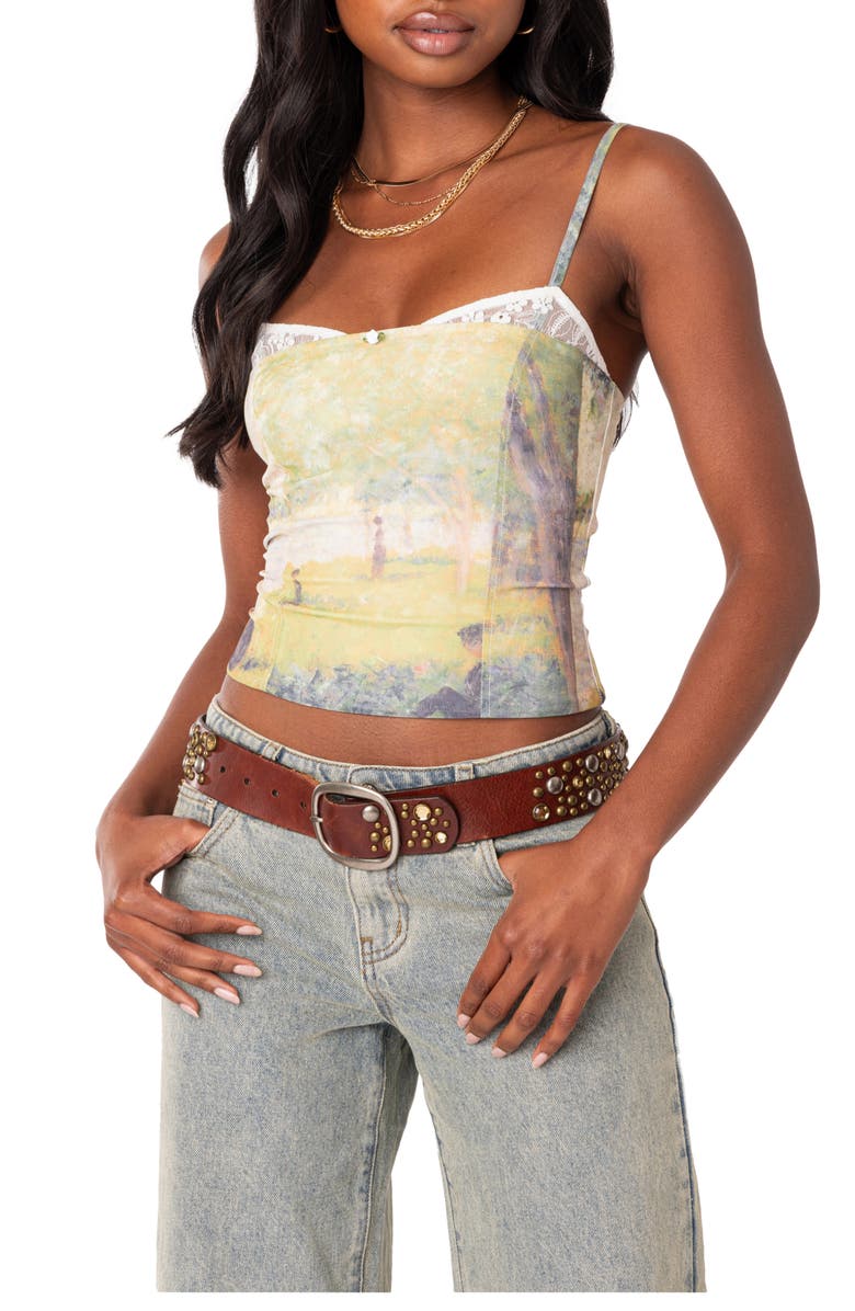 EDIKTED Picture Perfect Lace Bra Top, Main, color, Green