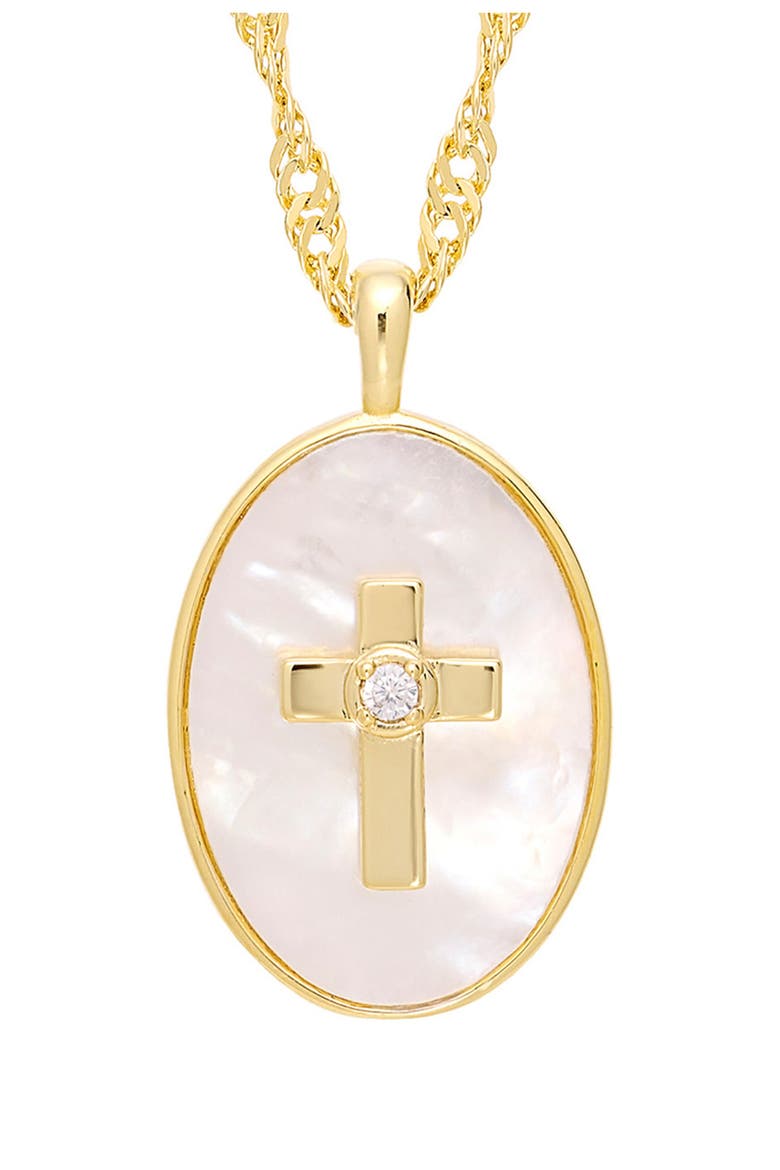 Mother-of-Pearl Cross Pendant Necklace, Alternate, color, GOLD