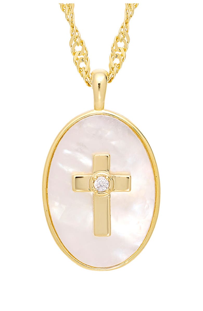 ATHRA LUXE Mother-of-Pearl Cross Pendant Necklace, Alternate, color, Gold