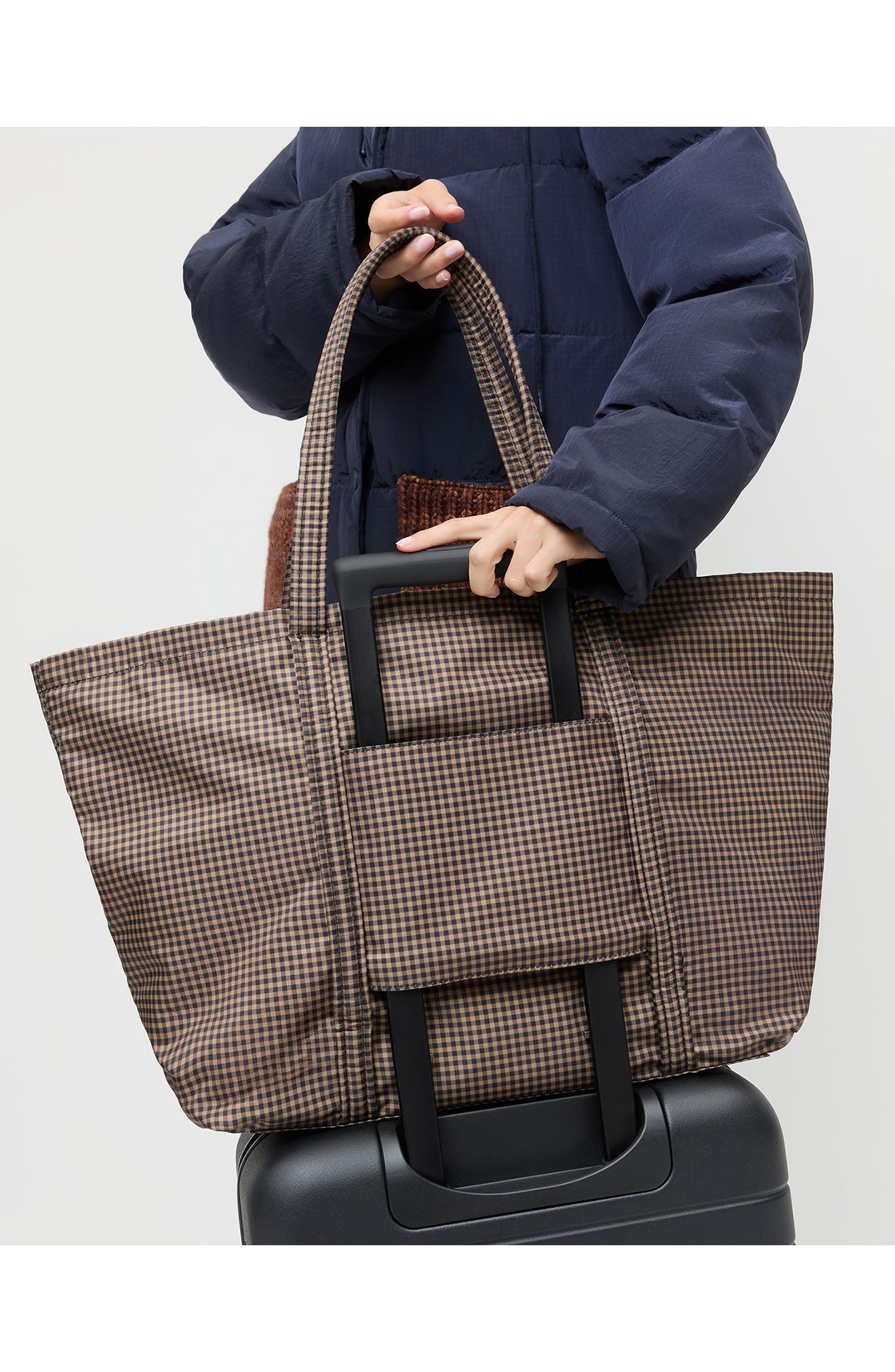 Loeffler Randall Dina Travel Tote, Alternate, color, Brown/ Black Check