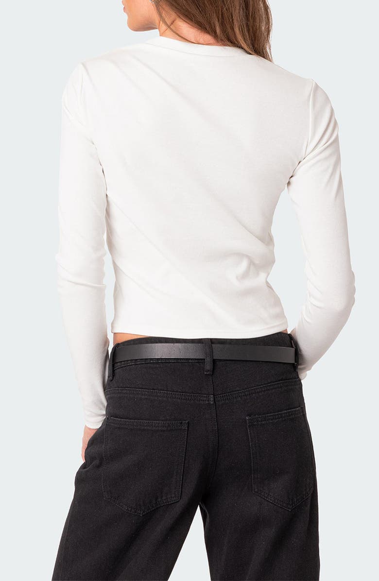 EDIKTED Flirty Long Sleeve Graphic T-Shirt, Alternate, color, Cream