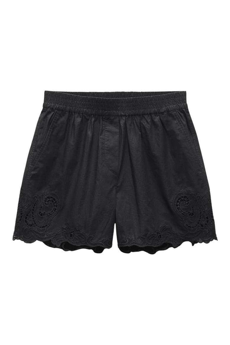 Emma High Waist Lace Trim Cotton Shorts, Alternate, color, BLACK