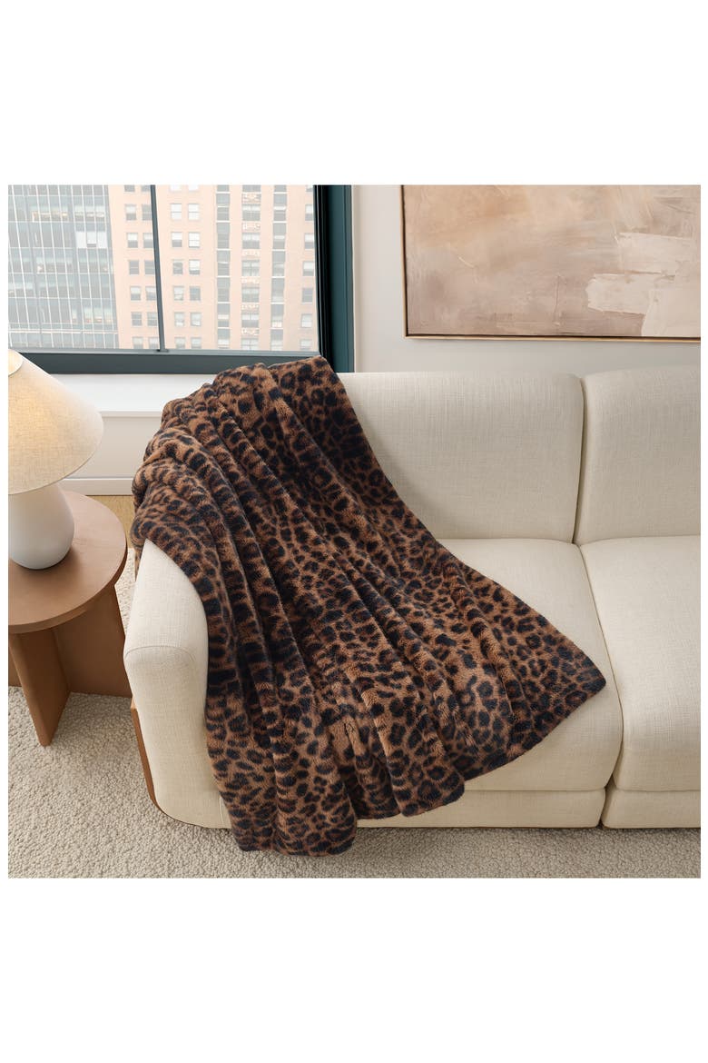 Everett Faux Fur Throw Blanket, Alternate, color, BLACK LEOPARD
