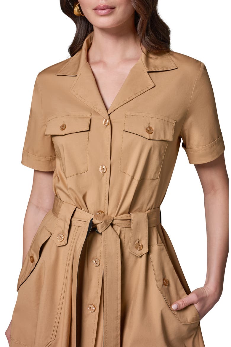 Short Sleeve Stretch Cotton Shirtdress, Alternate, color, FAWN/ BLACK