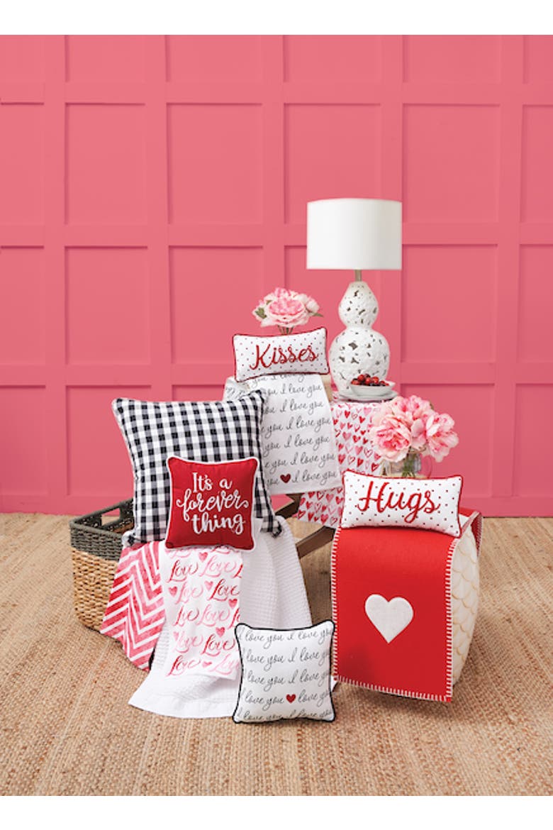 "Hugs" w/ Dots Mini Red Woven Valentine's Day Accent Pillow 6" x 12", Alternate, color, Red