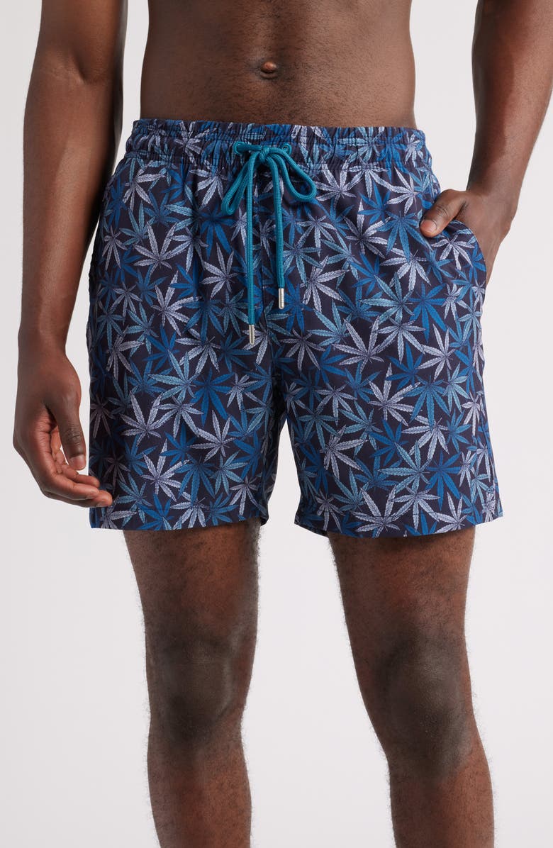 Stone Rose Leaf Print Swim Trunks, Main, color, 