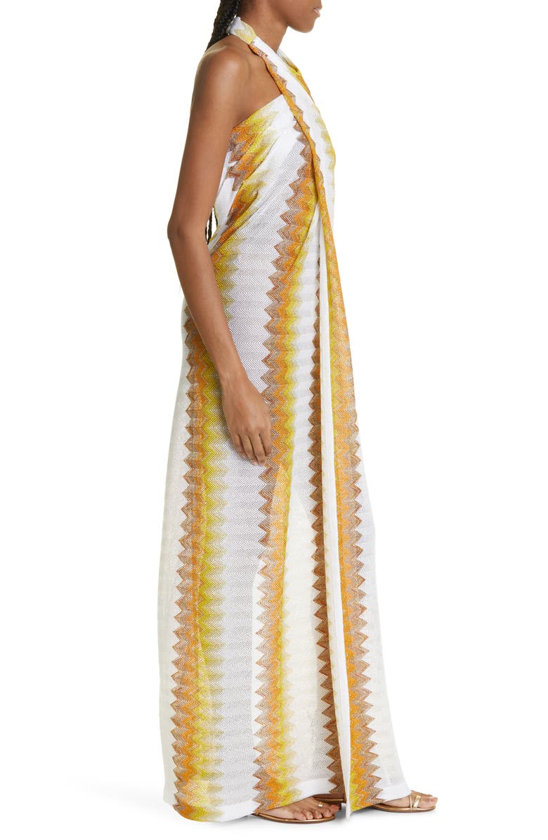 Missoni Zigzag Shimmer Knit Halter Cover-Up Maxi Dress, Alternate, color,