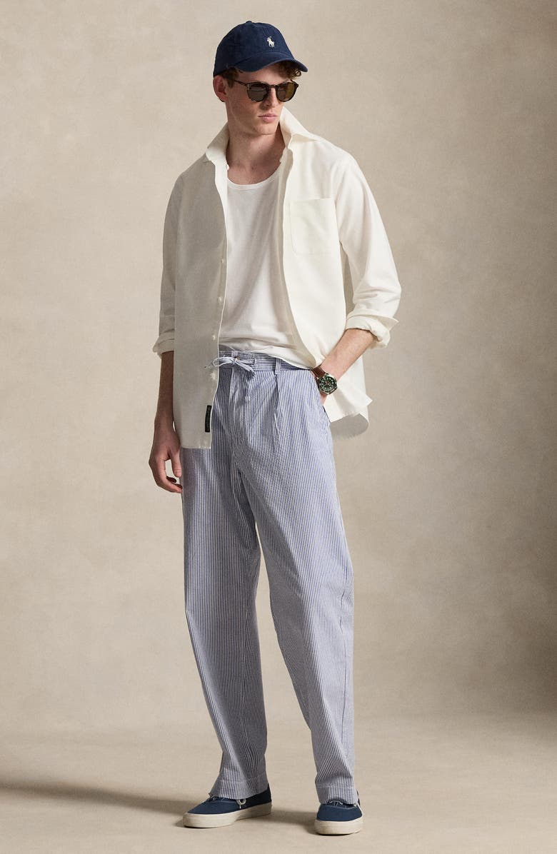 Polo Ralph Lauren Prepster Relaxed Fit Easy Pleated Stretch Cotton Pants, Alternate, color, Blue And White Seersucker
