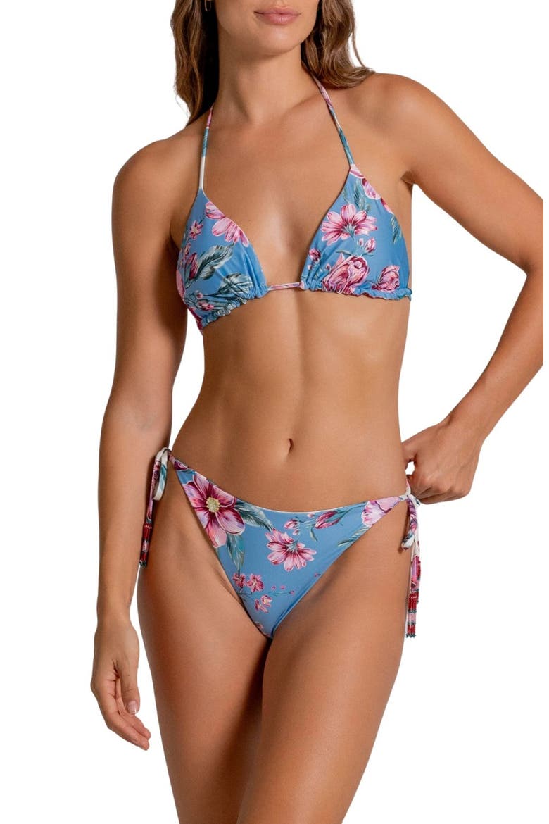 Reversible Triangle Bikini Top, Alternate, color, MULTI FLORAL WHITE/BLUE