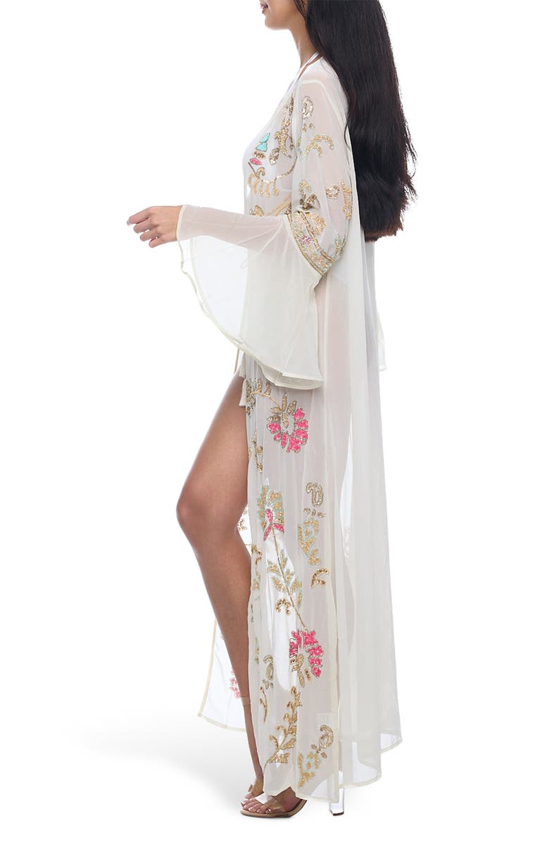 RANEES Embellished Longline Cover-Up Duster, Alternate, color, White