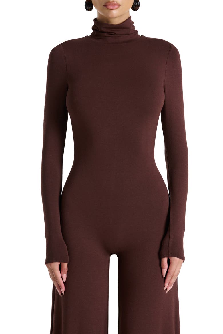 Sculpt Turtleneck Wide Leg Jumpsuit, Alternate, color, CHOCOLATE