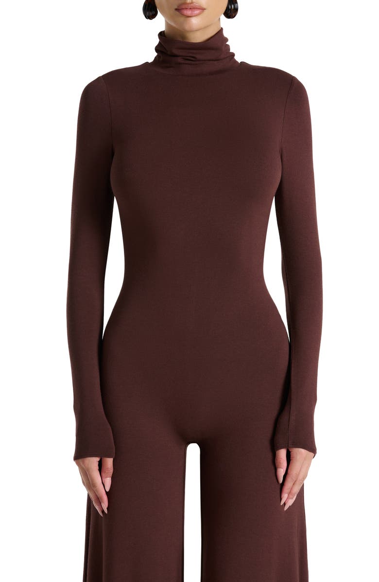 Naked Wardrobe Sculpt Turtleneck Wide Leg Jumpsuit, Alternate, color, Chocolate