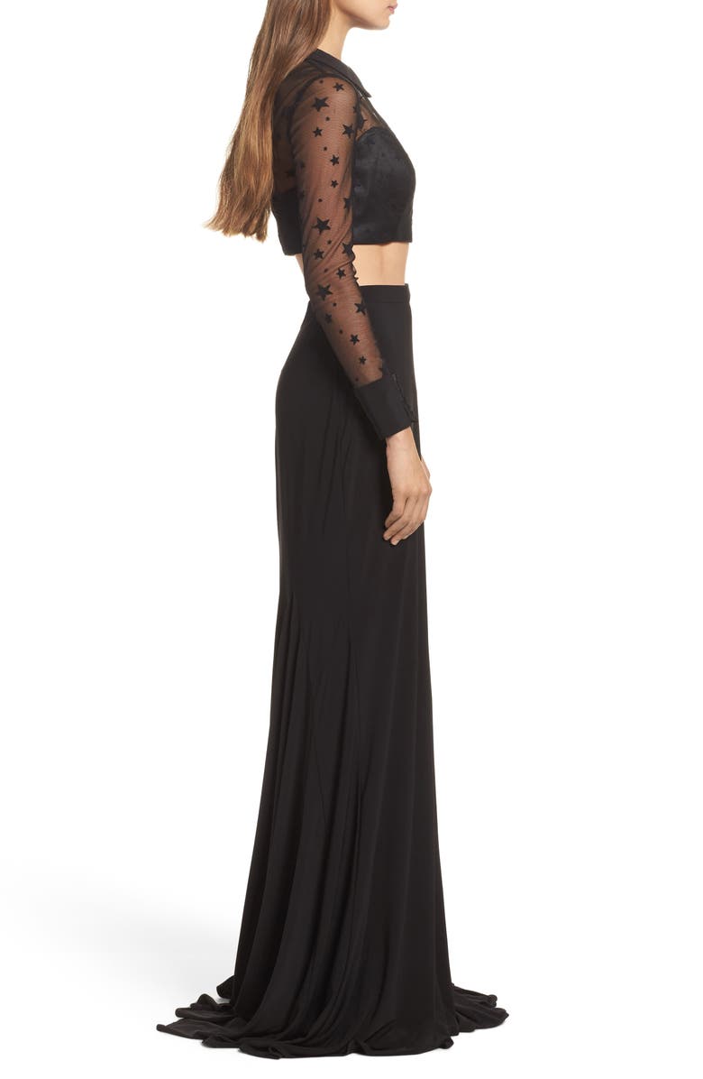 Mac Duggal Star Mesh Two-Piece Gown, Alternate, color, 