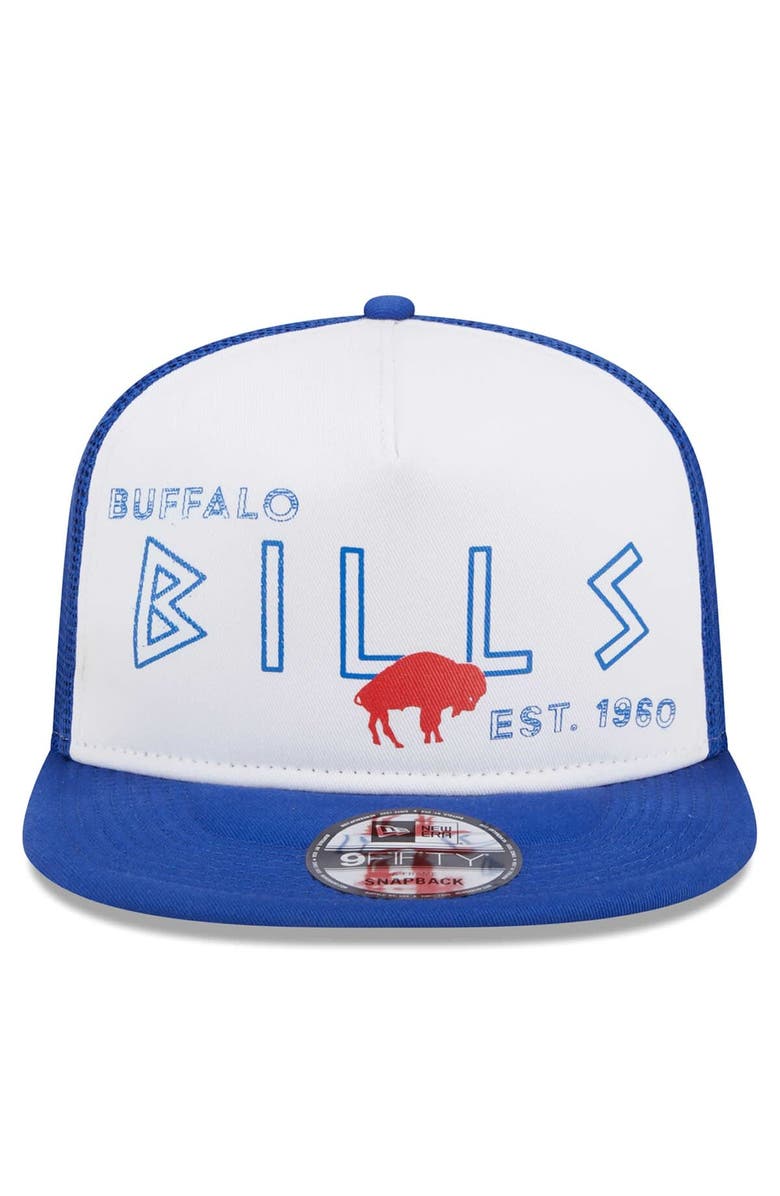 New Era Men's New Era White/Royal Buffalo Bills Gridiron Classics Banger 9FIFTY Trucker Snapback Hat, Alternate, color, White