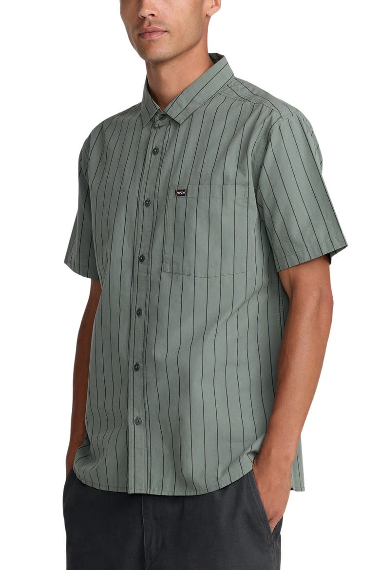Dayshift Workwear Stripe Short Sleeve Button-Up Shirt, Alternate, color, SAGE LEAF